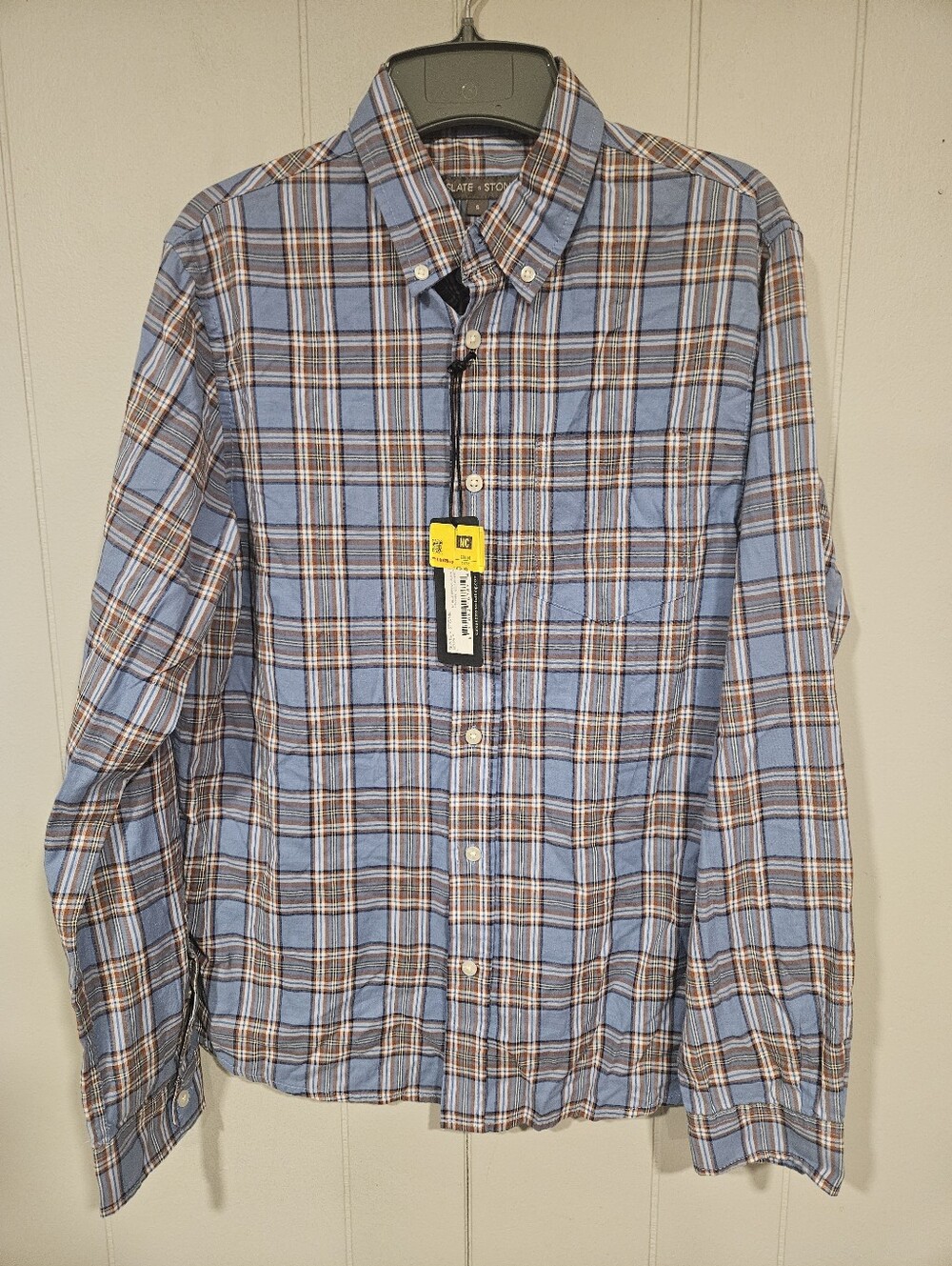 Slate & Stone Men’s Small Blue Plaid Button Down Long Sleeve Shirt Cotton NWT